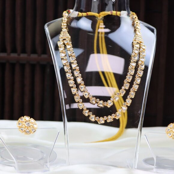 Double-Layer Kundan Necklace & Earrings Set, JP32 - Picture 5 of 12